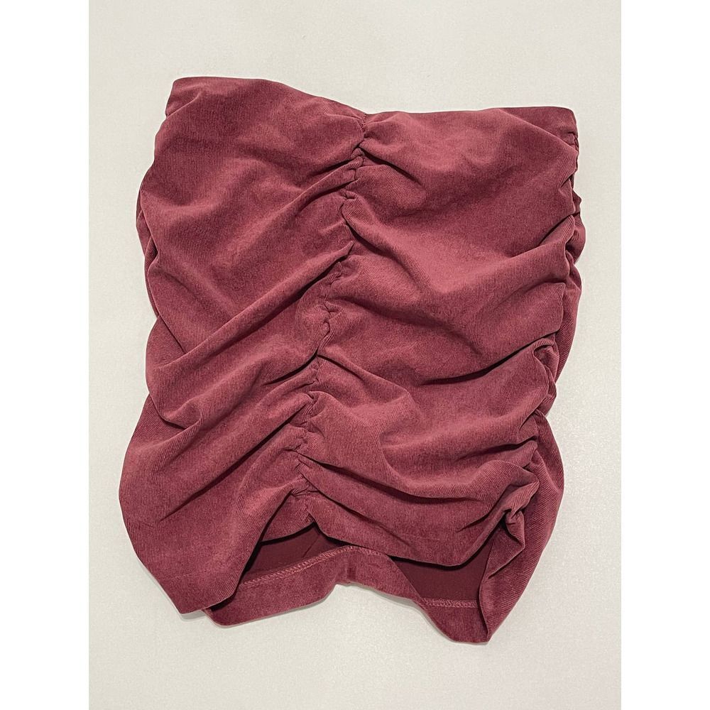 Zara Draped Corduroy Ruched Mini Skirt Dusty Burgundy Red Women’s Size Large - Picture 5 of 9